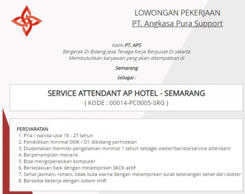 Karir Di Pt Angkasa Pura Support Service Attendant Ap Hotel